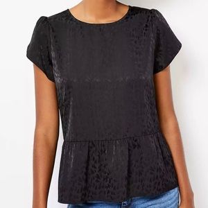 Loft NEW Black Heart Tulip Sleeve Peplum top- size L